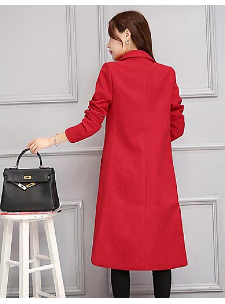 Women's Casual/Daily Simple Slim Large Size Coat,Solid Notch Lapel Long Sleeve Winter