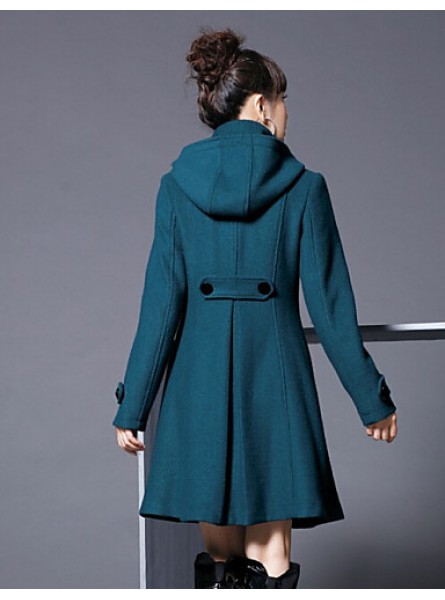 Women's Coat,Solid Long Sleeve Winter Blue / Pink / Black / Gray Wool / Cotton / Others Thick