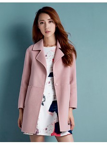 Women's Casual/Daily Simple Coat,Solid Notch Lapel Long Sleeve Winter Blue / Pink / Red Polyester Medium