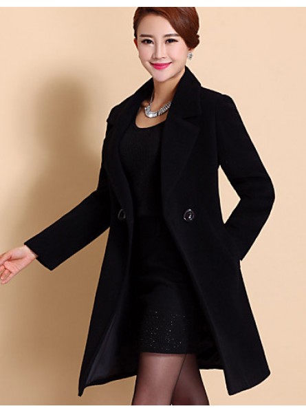 Women's Coat,Solid / Patchwork Peaked Lapel Long Sleeve Winter Blue / Black / Yellow Wool / Others Thick