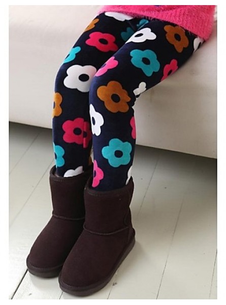 Girl's Fashion Sweet Joker Floral Print Thickening Warm Leggings  