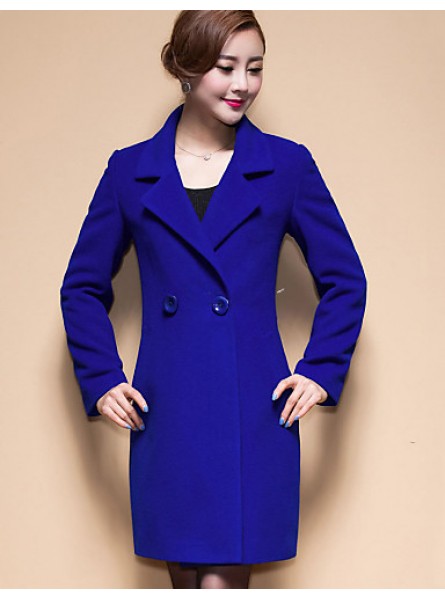 Women's Coat,Solid / Patchwork Peaked Lapel Long Sleeve Winter Blue / Black / Yellow Wool / Others Thick