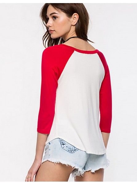 Women's Casual/Daily Street chic Summer / Fall T-shirt,Print Round Neck ? Sleeve Red / Black Cotton Thin