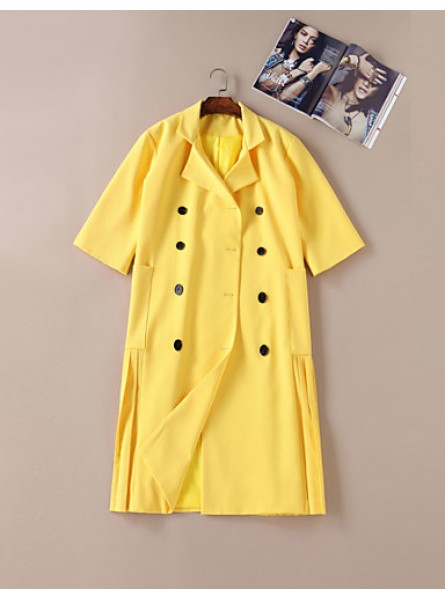 Boutique S Going out / Daily /Street chic / SophisticatedCoat,Solid Peaked Lapel Long Sleeve Winter Yellow