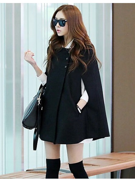 WinterWomen's Solid Color Black Coats & Jackets , Sexy / Casual / Work Cowl Long Sleeve