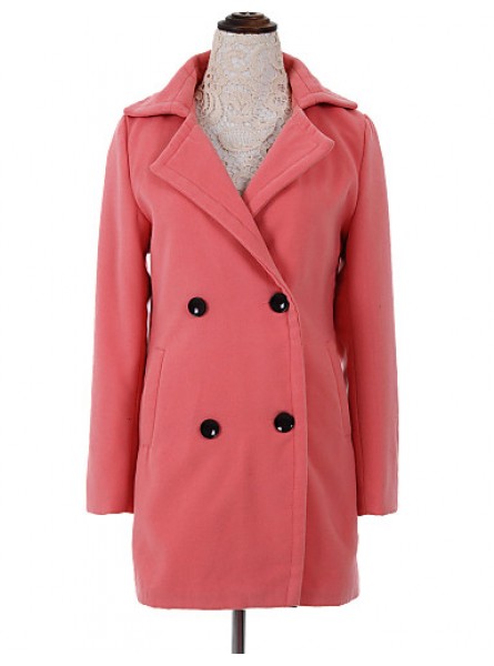 Women's Coat,Solid Long Sleeve Winter Pink / Red / Green Wool Medium