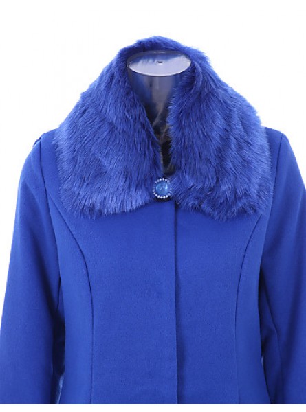 Women's Plus Size Coat,Solid Shirt Collar Long Sleeve Winter Blue / Black Wool / Others Thick