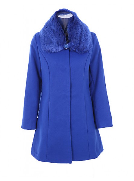 Women's Plus Size Coat,Solid Shirt Collar Long Sleeve Winter Blue / Black Wool / Others Thick