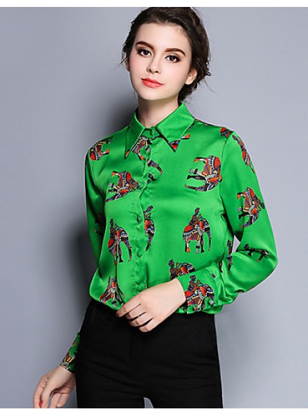 Women's Work Vintage Spring ShirtAnimal Print Shirt Collar Long Sleeve Red /