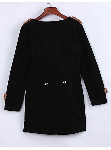 Women's Going out Street chic Coat,Color Block Round Neck Long Sleeve Winter Black / Brown Polyester Thick