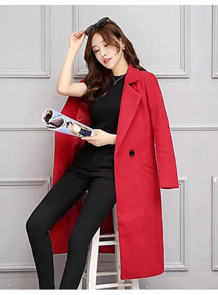 Women's Casual/Daily Simple Slim Large Size Coat,Solid Notch Lapel Long Sleeve Winter