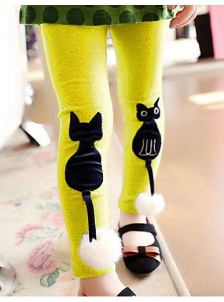 Girls Fashion Han Edition  Thicken  Pure Color Cotton Leggings Cartoon Design  