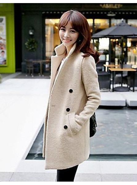 Women's Plus Size Coat,Solid Long Sleeve Winter Beige Thick