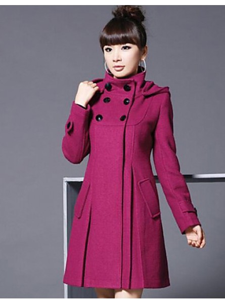 Women's Coat,Solid Long Sleeve Winter Blue / Pink / Black / Gray Wool / Cotton / Others Thick