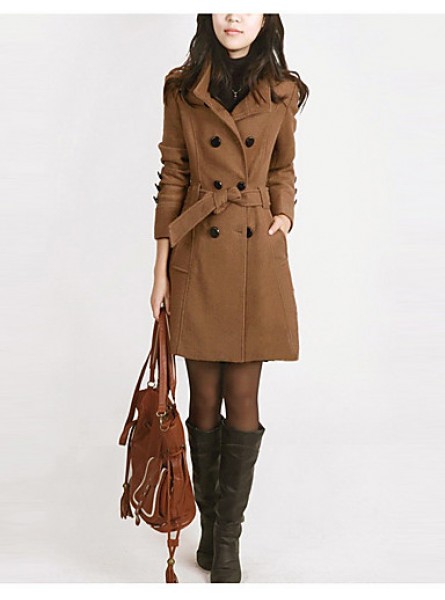 New WomenWoolen Coat Winter Slim Double Breasted Overcoat Winter Coats Long Outerwear for Women