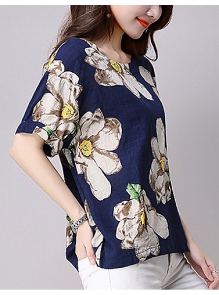 Women's Going out / Casual/Daily Street chic Spring / Summer T-shirt,Print Round Neck Short Sleeve