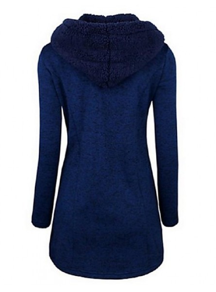 Women's Going out / Casual/Daily /Street chic / Chinoiserie Coat,Solid V Neck Long Sleeve Winter Blue BN0889