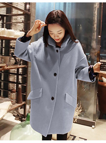 Women's Casual/Daily Simple Coat,Solid Shirt Collar Long Sleeve Winter Blue / Pink / Yellow Wool Thick