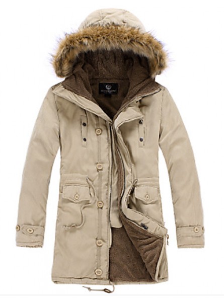 Men's Long Parka Coat , Cotton Pure Long Sleeve