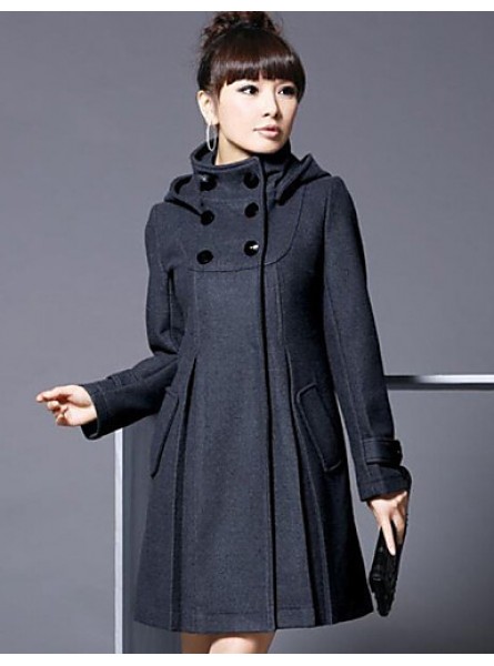 Women's Coat,Solid Long Sleeve Winter Blue / Pink / Black / Gray Wool / Cotton / Others Thick