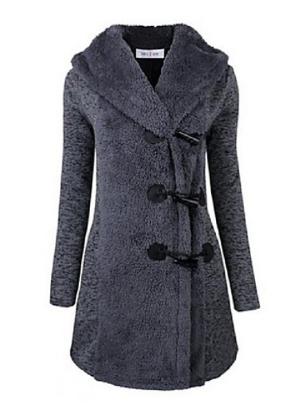 Women's Going out / Casual/Daily /Street chic / Chinoiserie Coat,Solid V Neck Long Sleeve Winter Blue BN0889