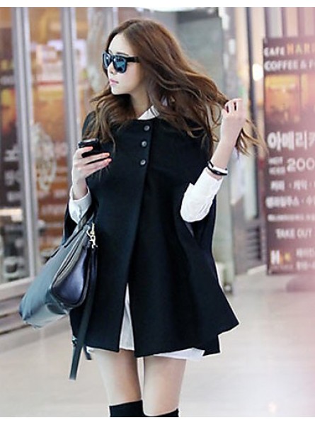 WinterWomen's Solid Color Black Coats & Jackets , Sexy / Casual / Work Cowl Long Sleeve