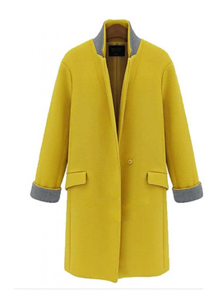 Women's Casual/Daily Simple Coat,Solid Stand Long Sleeve Winter Blue / Yellow Others Thick