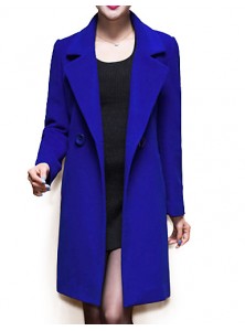 Women's Coat,Solid / Patchwork Peaked Lapel Long Sleeve Winter Blue / Black / Yellow Wool / Others Thick