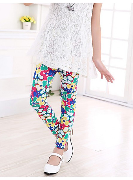 Girl's Casual/Daily Floral Leggings,Cotton Summer / Spring / Fall Green / Pink / White  