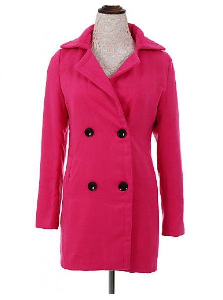 Women's Coat,Solid Long Sleeve Winter Pink / Red / Green Wool Medium