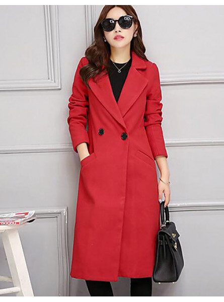 Women's Casual/Daily Simple Slim Large Size Coat,Solid Notch Lapel Long Sleeve Winter