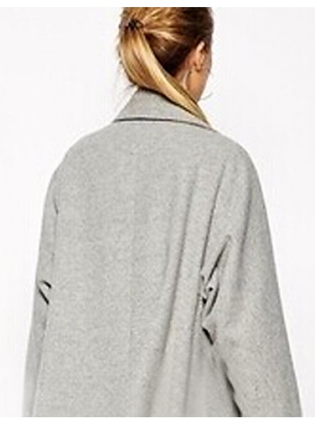 Women's Coat,Solid Shirt Collar Long Sleeve Winter Gray Wool Opaque