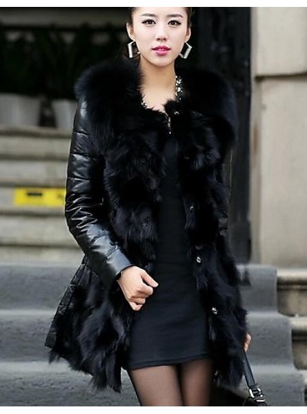 Women's Winter Fox Fur Leather Coat