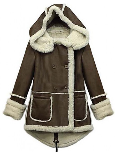 WinterWomen's Solid Color Brown Coats & Jackets , Sexy / Casual / Work Tailored Collar Long Sleeve