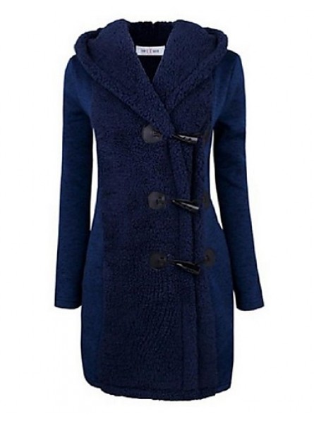 Women's Going out / Casual/Daily /Street chic / Chinoiserie Coat,Solid V Neck Long Sleeve Winter Blue BN0889