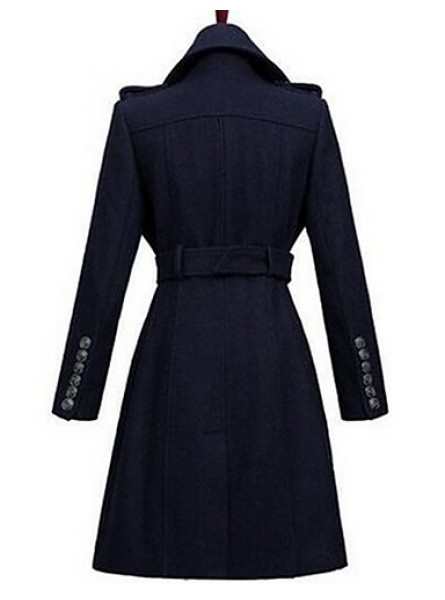 Women's Formal Simple Coat,Solid Shirt Collar Long Sleeve Winter Blue / Black Wool Thick