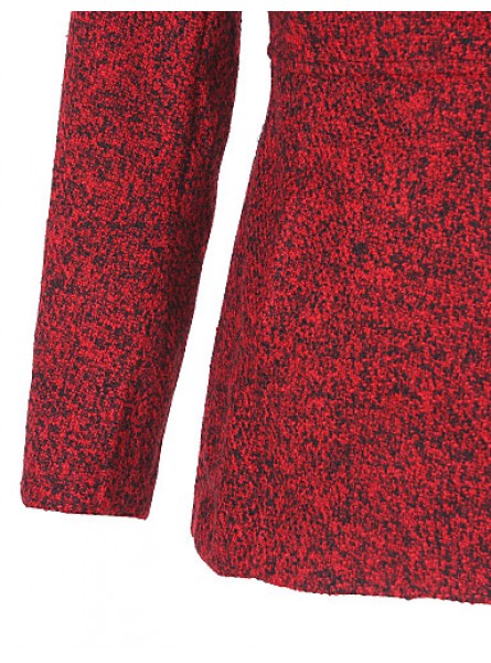 Women's Coat,Solid Long Sleeve Winter Red / Gray Wool / Others Thick