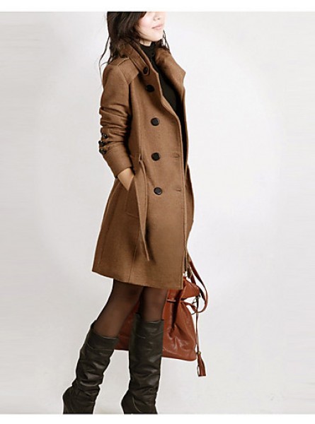 New WomenWoolen Coat Winter Slim Double Breasted Overcoat Winter Coats Long Outerwear for Women