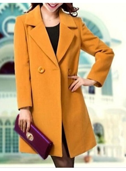 Women's Plus Size Coat,Solid Asymmetrical Long Sleeve Winter Blue / Black / Yellow Others Medium