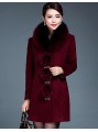 Women's Plus Size / Casual/Daily Simple Coat,Solid Round Neck Long Sleeve Winter Red / Black Wool / Faux Fur Thick