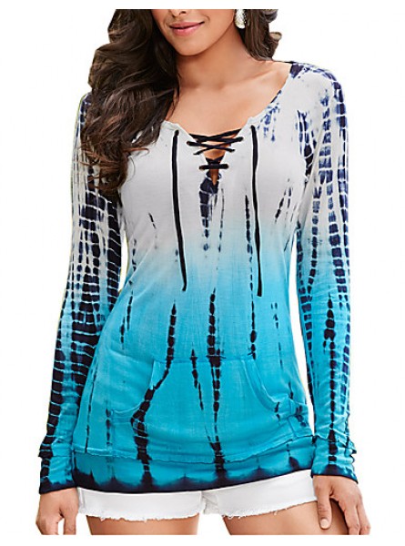 Women's Going out / Casual/Daily Simple Summer / Fall T-shirtPrint Round Neck Long Sleeve Blue