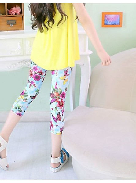 Girl's Casual/Daily Print Pants,Polyester Summer Blue / Pink / Red / White  