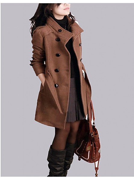 New WomenWoolen Coat Winter Slim Double Breasted Overcoat Winter Coats Long Outerwear for Women