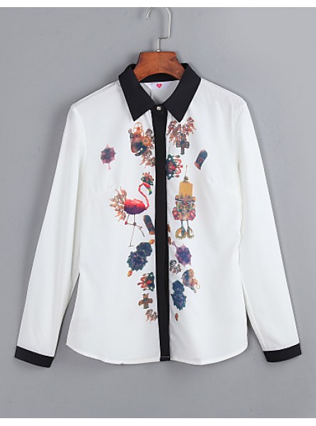 Women's Wild Commuter Contrast Color Stitching Print Long Sleeve Chiffon Shirt