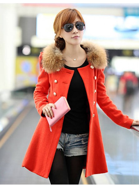 Women's Vintage Coat,Solid Shirt Collar Long Sleeve Winter Red / Black / Orange Wool / Others Thick