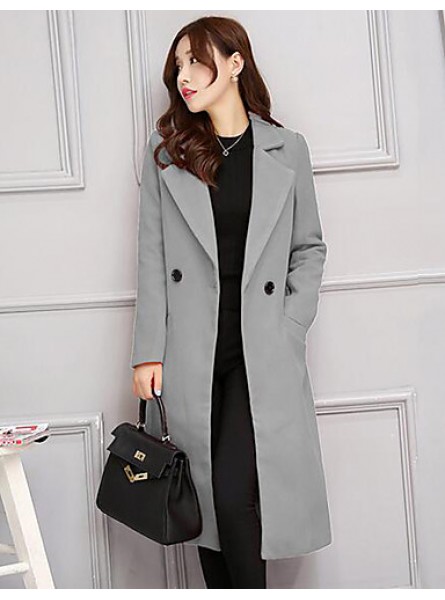 Women's Casual/Daily Simple Slim Large Size Coat,Solid Notch Lapel Long Sleeve Winter