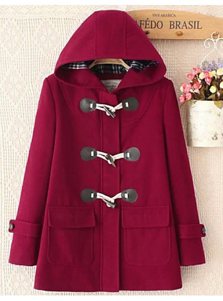 Women's Casual/Daily Simple Coat,Solid Shirt Collar Long Sleeve Winter Red / Beige / Gray Wool Medium