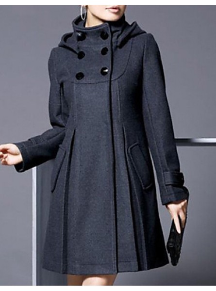 Women's Coat,Solid Long Sleeve Winter Blue / Pink / Black / Gray Wool / Cotton / Others Thick