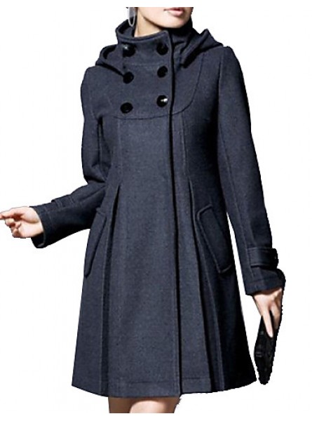 Women's Coat,Solid Long Sleeve Winter Blue / Pink / Black / Gray Wool / Cotton / Others Thick