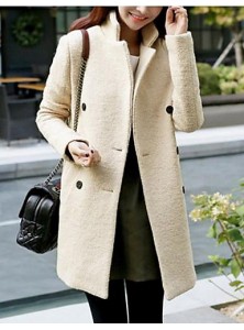 Women's Plus Size Coat,Solid Long Sleeve Winter Beige Thick